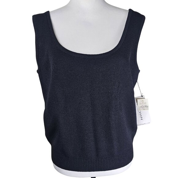 St. John Black Santana Knit Tank Top L Scoop Neck Quiet Luxury Old Money NWT - Picture 1 of 7